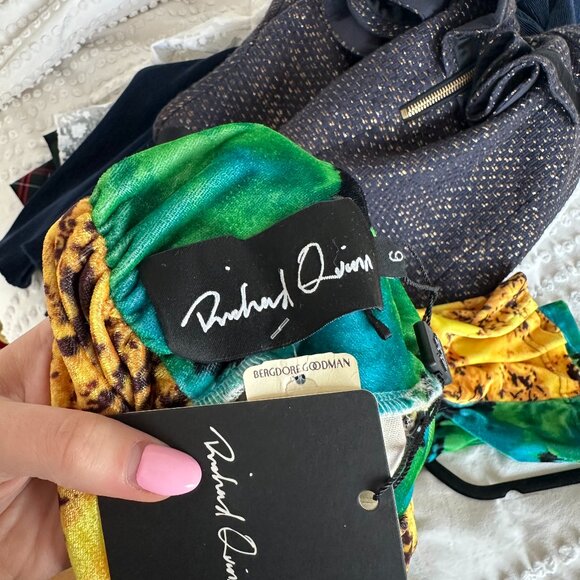 NWT Richard Quinn Mini Dress Sz 2 Twisted Neckline 2-tone Floral Abstract Print - Picture 3 of 10